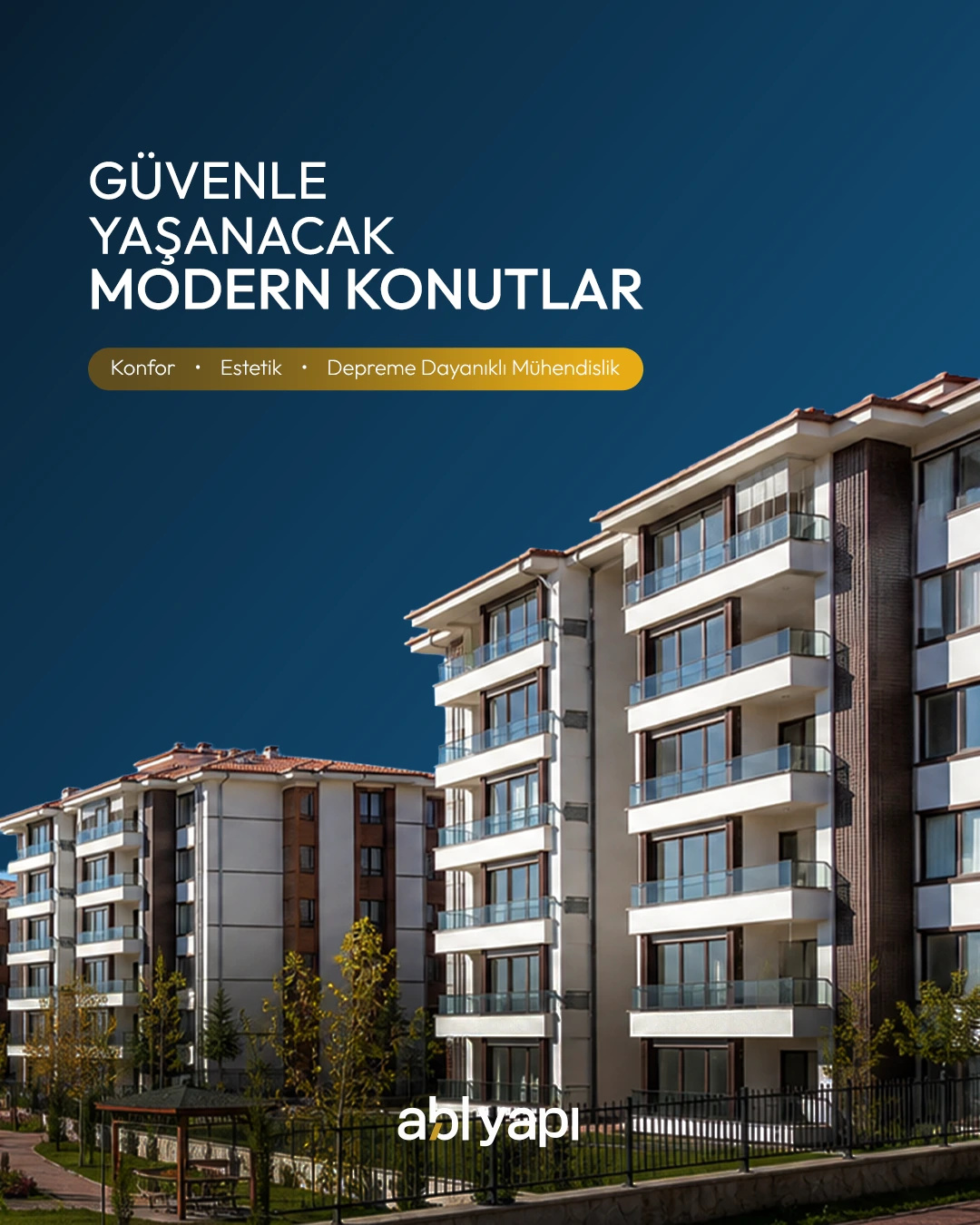 “Güvenle yaşanacak modern konutlar” post in front of apartment blocks
