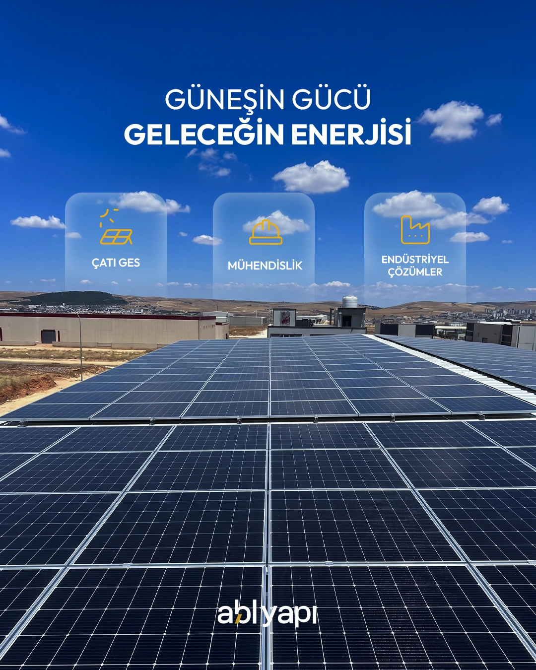 “Güneşin gücü, geleceğin enerjisi” post over rooftop solar panels