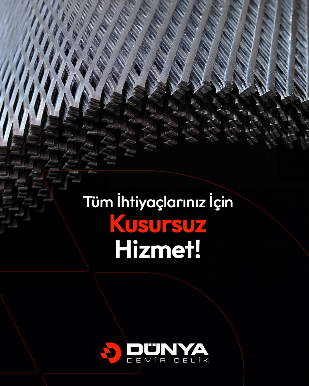 Genişletilmiş metal levha üzerinde “Tüm ihtiyaçlarınız için kusursuz hizmet!” gönderisi