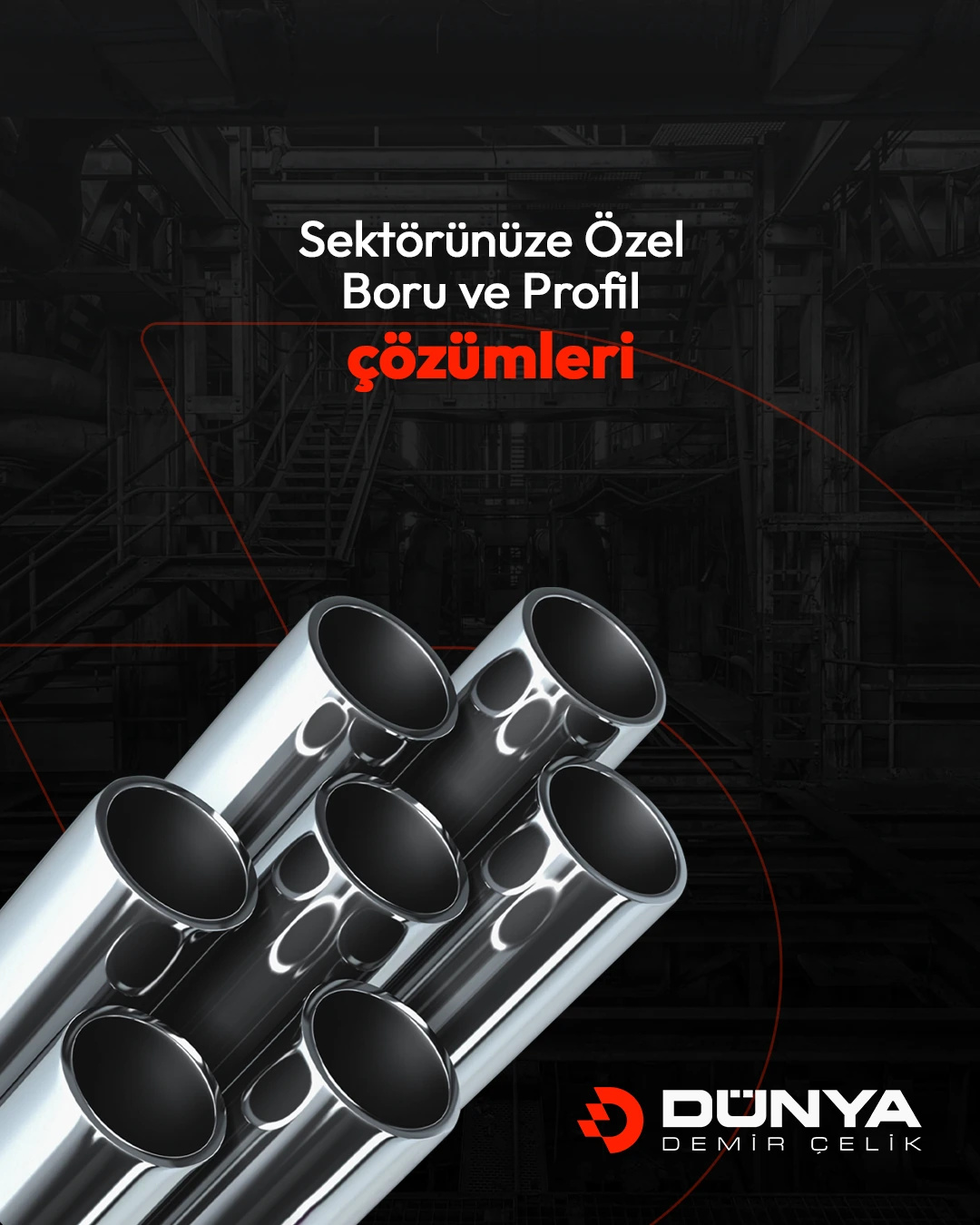 Parlak paslanmaz borular üzerinde “Sektörünüze özel boru ve profil çözümleri” gönderisi