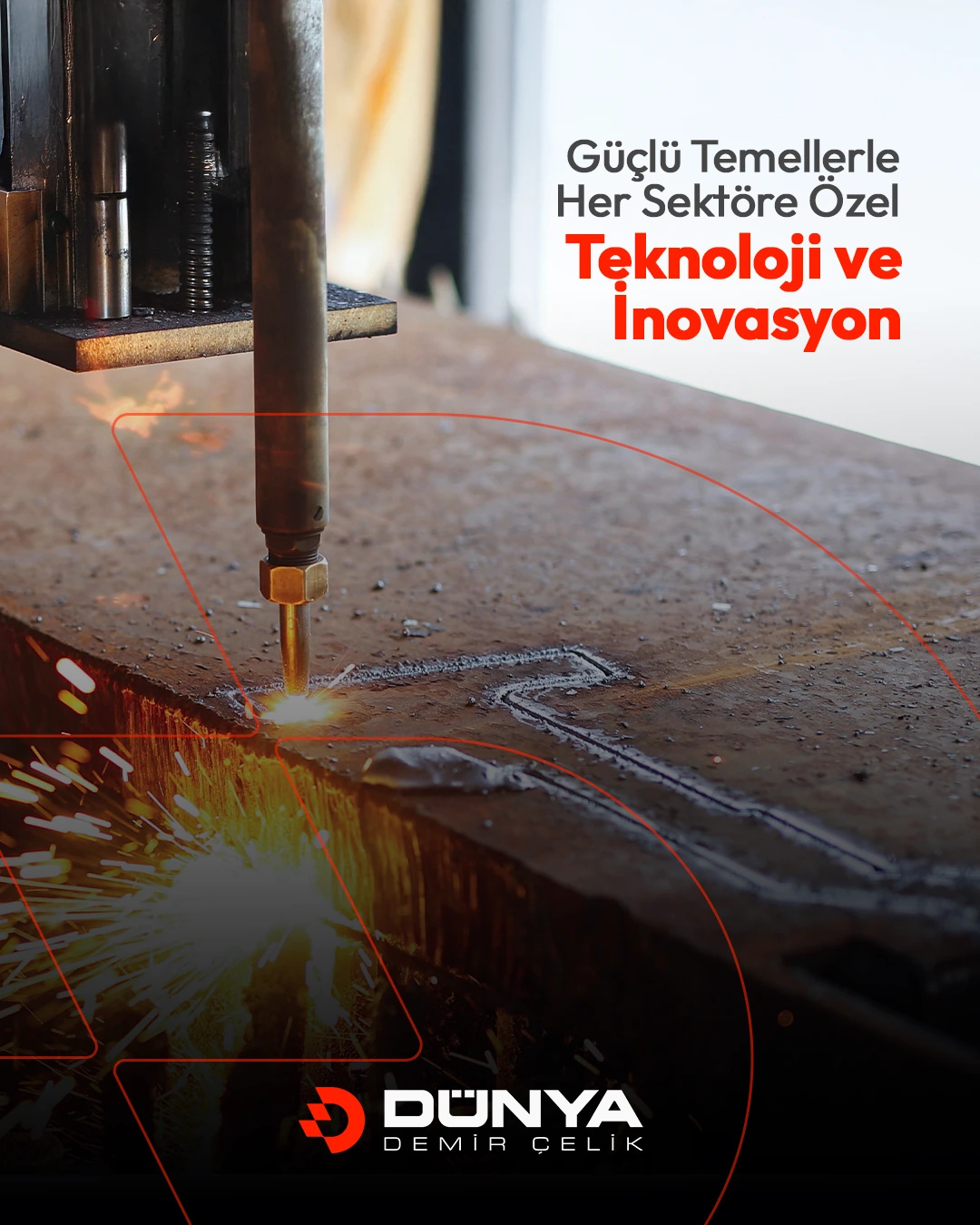 Kıvılcım saçan kesim torcu üzerinde “Güçlü temellerle her sektöre özel teknoloji ve inovasyon” gönderisi