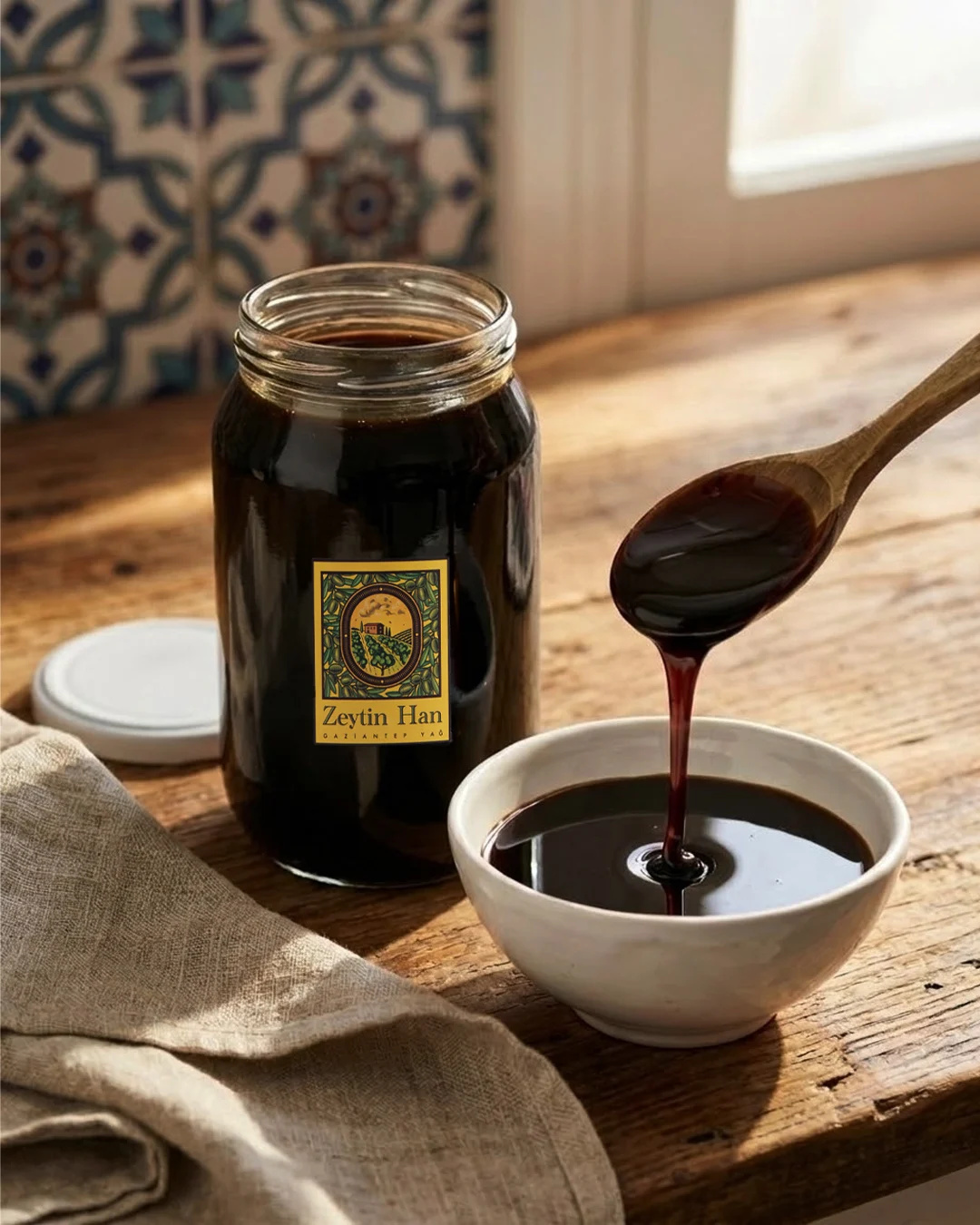 Kavanozdan kaseye akan Zeytin Han pekmezi