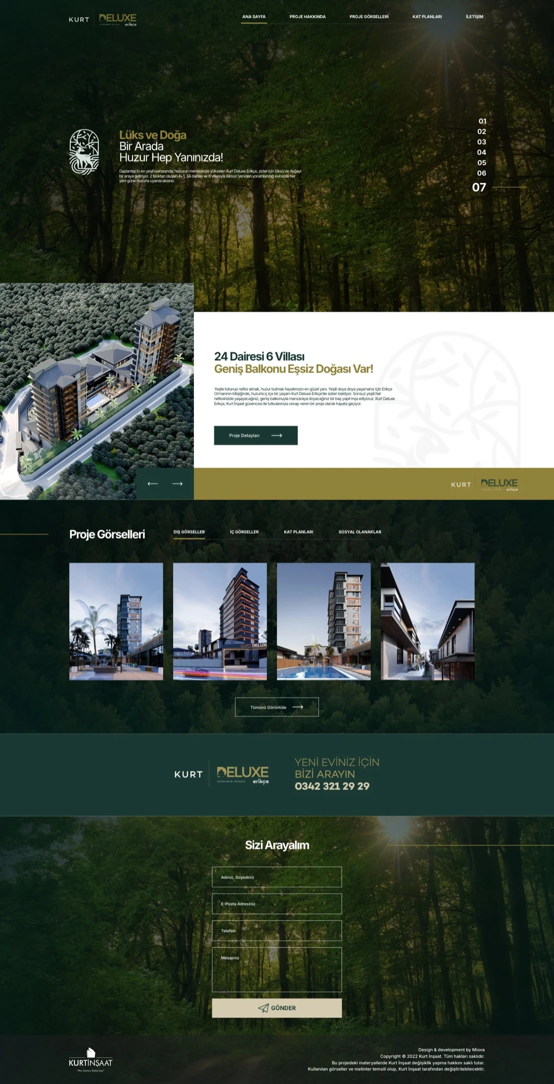 The Kurt Deluxe Erikçe homepage over forest photography: project introduction, image gallery and a callback form