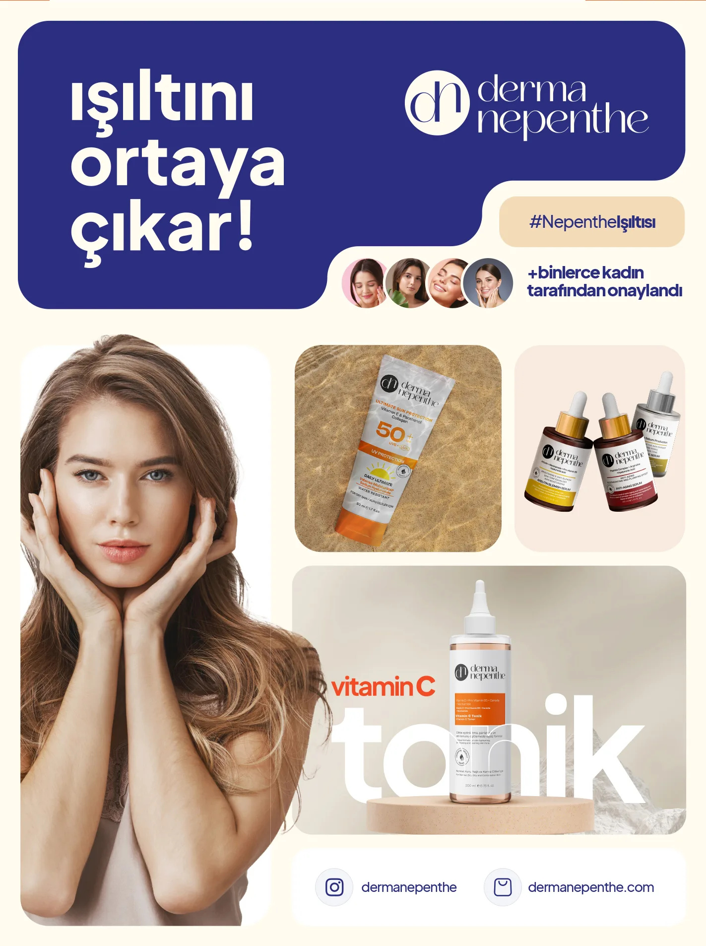 “Işıltını ortaya çıkar!” başlıklı Derma Nepenthe afişi