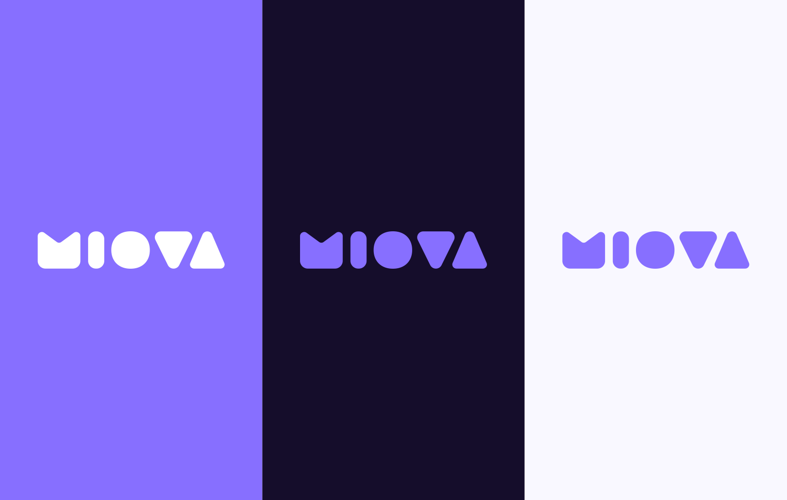 Logo color variants on purple, dark and light backgrounds