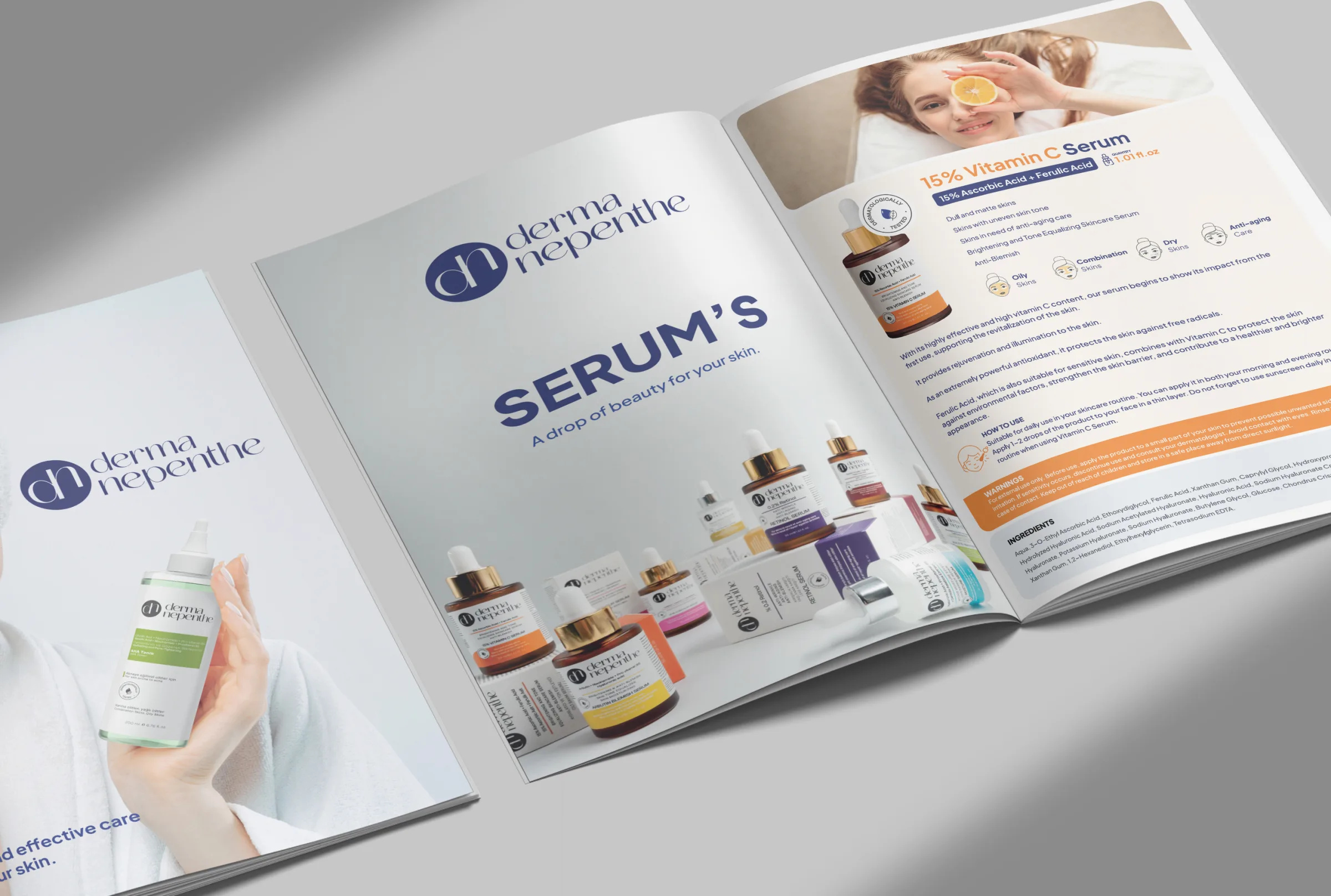 Derma Nepenthe kataloğunun “Serum’s” açılışı ve C vitamini serumu sayfası