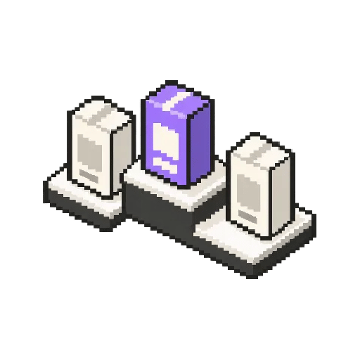 Isometric pixel-art icon of one package standing apart from others on a shelf