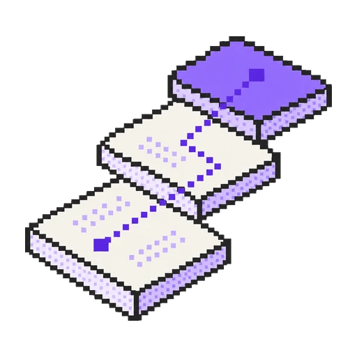 Basamak gibi dizilen üç sayfayı tek bir yolla en üstteki mor sayfaya bağlayan pixel art ikon