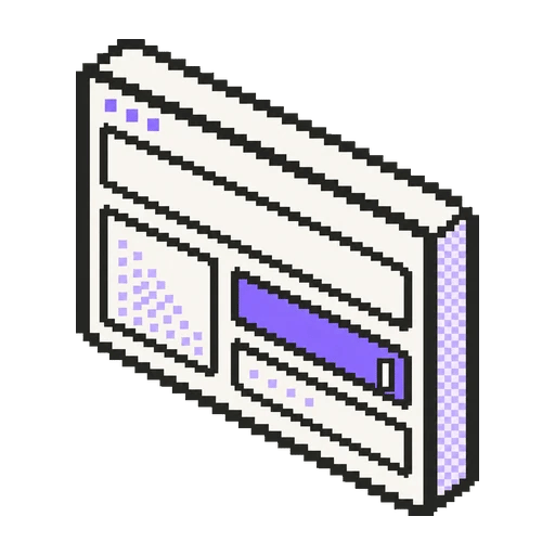 Başlık, görsel ve metin alanlarına ayrılmış, bir satırı mor düzenlenen form paneli pixel art ikonu