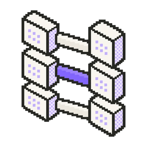 İki sütundaki alanları karşılıklı eşleştiren, ortadaki bağı mor pixel art ikon