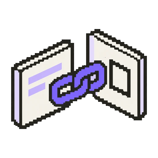 Two pixel cards joined by a violet chain link