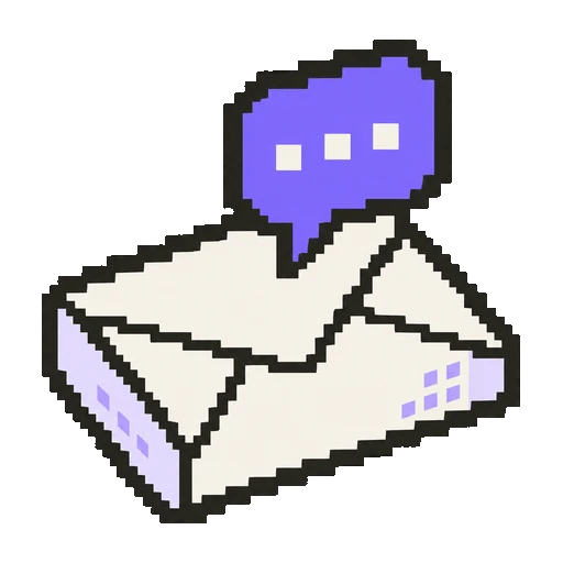 A pixel envelope with a violet question bubble