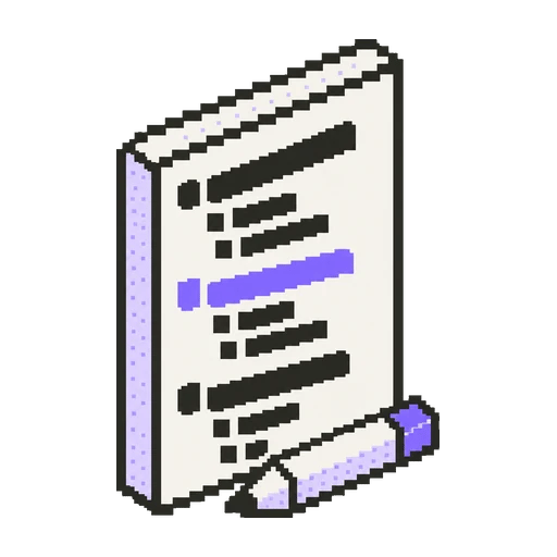 Bir bölümü mor, hiyerarşik başlık düzeni gösteren sayfa pixel art ikonu