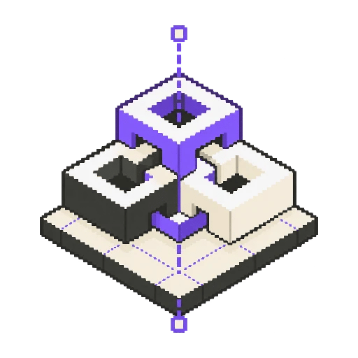 Modular identity pieces aligned on a shared grid