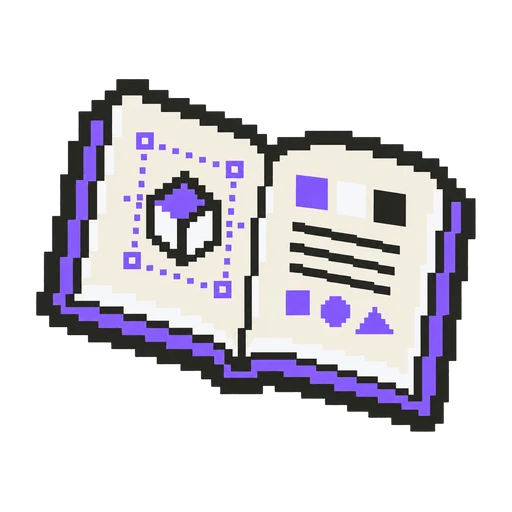 Open pixel-art guideline book representing identity rules