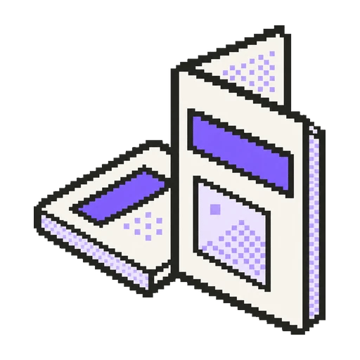 Kapağında mor bant olan açık tanıtım kitapçığı pixel art ikonu