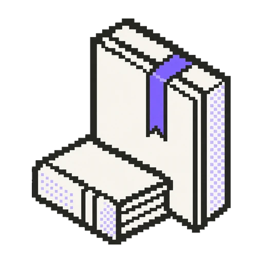 Mor ayraçlı kalın kitap ve yanında arşiv cildi pixel art ikonu