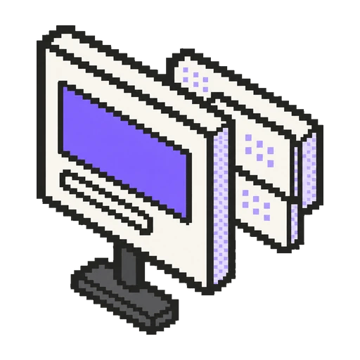 Tek büyük mor blok gösteren sunum ekranı pixel art ikonu