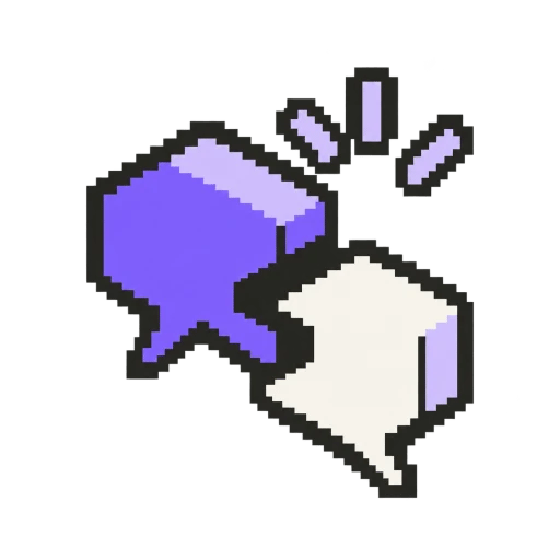 Message icon composed of violet and cream speech forms