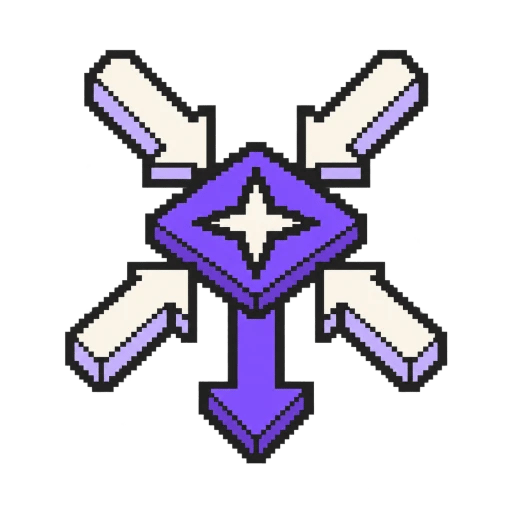 Violet compass icon uniting different directions in one decision point