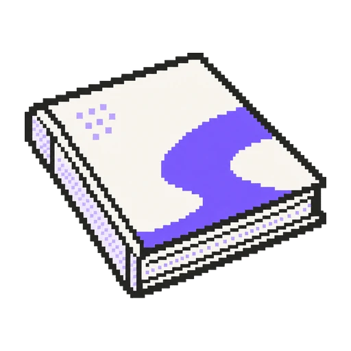 Kapağında mor soyut bir çizgi olan yatay katalog pixel art ikonu
