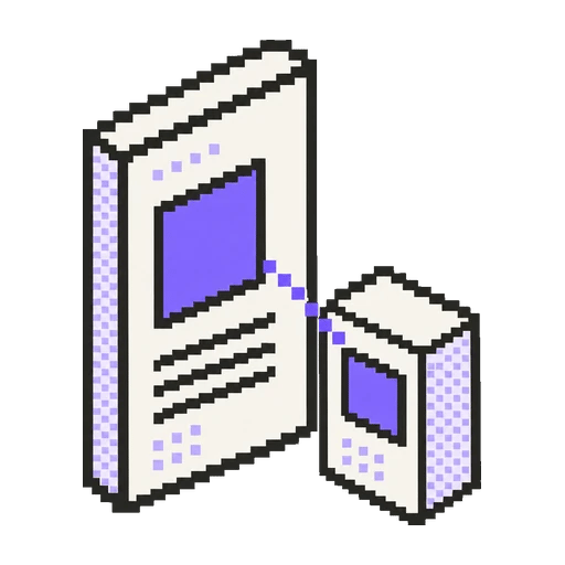 Koleksiyon kartı ile ürünün aynı mor rengi eşleştiği pixel art ikon