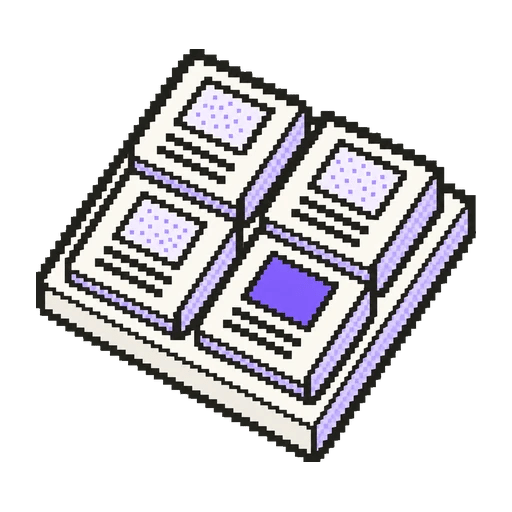 Tepside yan yana dizilmiş, biri mor dört koleksiyon kartı pixel art ikonu