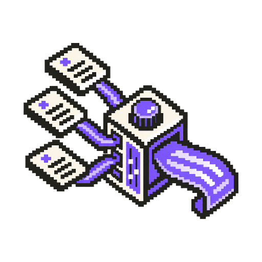 Pixel-art device turning different content cards into one editorial voice