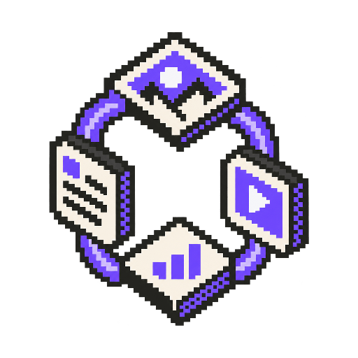 Pixel-art system connecting different content formats in one continuous loop