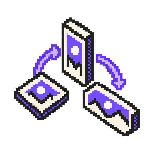 Pixel-art icon showing one visual idea adapted to three different formats
