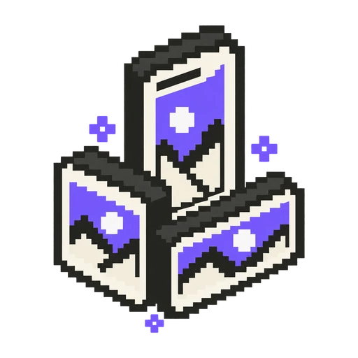 Pixel-art frames adapting one visual idea to different screen ratios