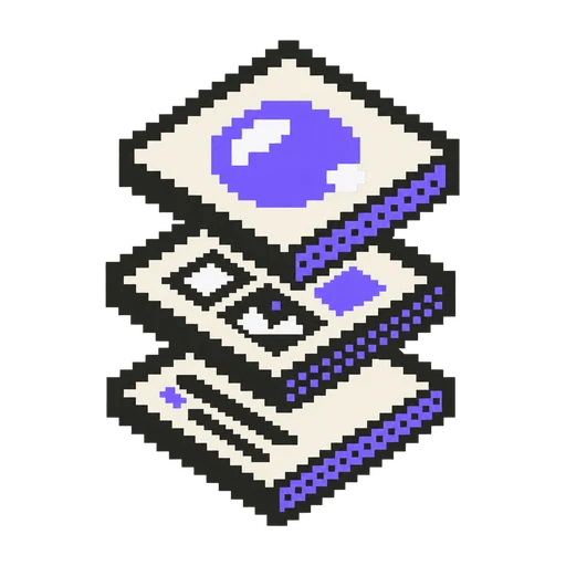 Pixel-art icon of stacked social media content cards