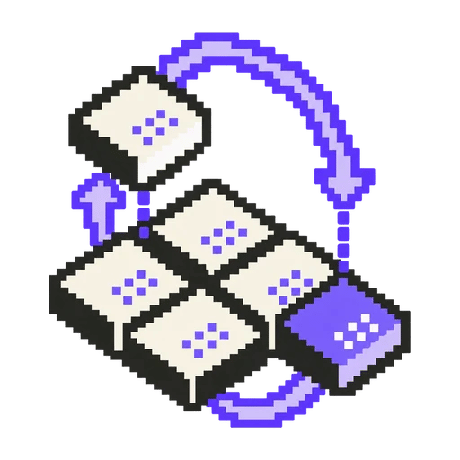 Pixel-art calendar with looping arrows representing publishing cadence