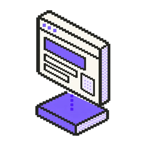Mor bir temel katmanın üzerinden kaldırılan ekran panelini gösteren pixel art ikon